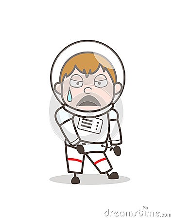 Cartoon Tired Space Boy Face Expression Vector Illustration Stock Photo