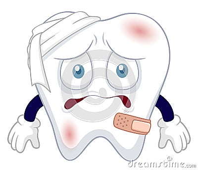 Cartoon tooth be injured Vector Illustration