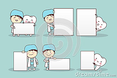 Cartoon tooth with billboard Vector Illustration