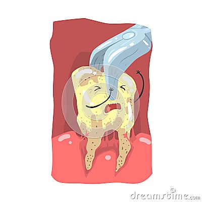 Cartoon tooth character extraction by dental pliers vector Illustration Vector Illustration