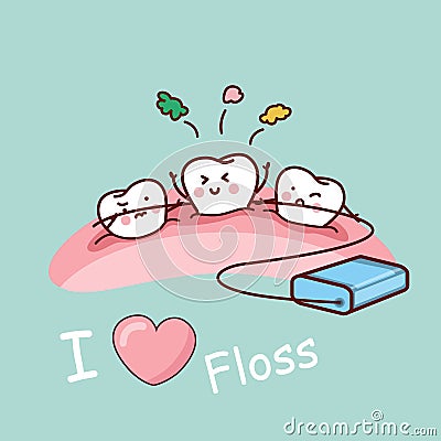 Cartoon tooth with dental floss Vector Illustration