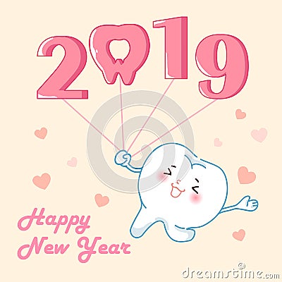 Cartoon tooth hold 2019 balloon Vector Illustration