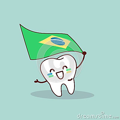 Cartoon tooth hold brazil flag Vector Illustration