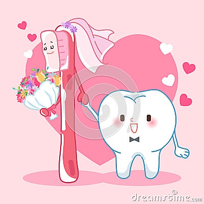 Cartoon tooth marry with brush Vector Illustration