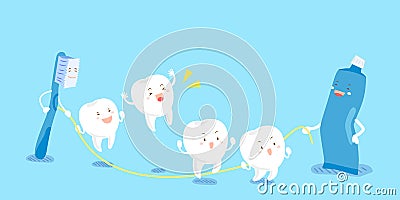 Cartoon tooth play happily Vector Illustration