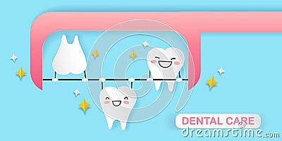 Cartoon tooth playing dental floss Vector Illustration