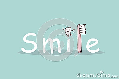 Cartoon tooth smile with toothbrush Vector Illustration