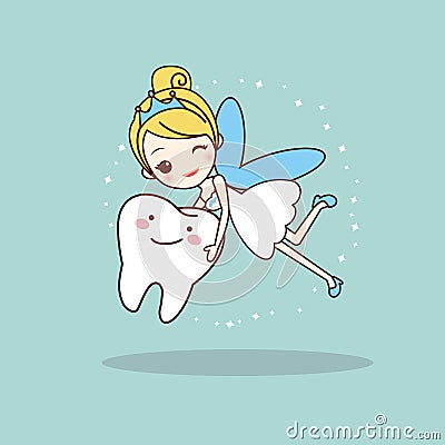 Cartoon tooth with tooth fairy Vector Illustration
