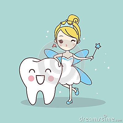 Cartoon tooth with tooth fairy Vector Illustration