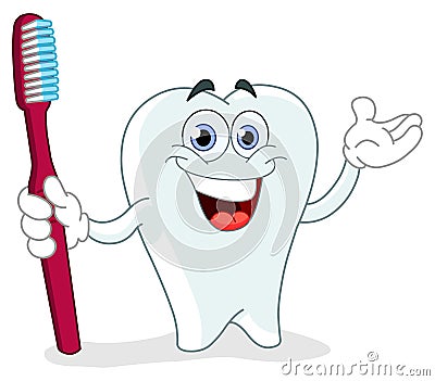 Cartoon tooth with toothbrush Vector Illustration