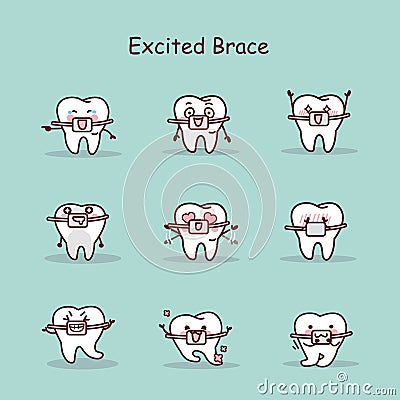 Cartoon tooth wear brace Vector Illustration