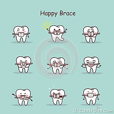 Cartoon tooth wear brace Vector Illustration