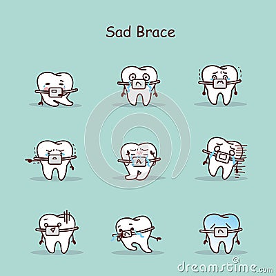 Cartoon tooth wear brace Vector Illustration