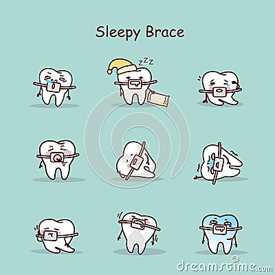 Cartoon tooth wear brace Vector Illustration