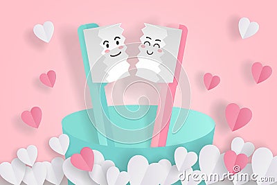 Cartoon toothbrush kiss toghter Vector Illustration