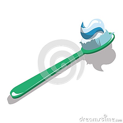 Cartoon toothbrush with toothpaste. Illustration for dental clinics. Drawing for children. Vector Illustration
