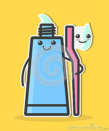 Cartoon toothpaste and toothbrush. Cartoon Illustration