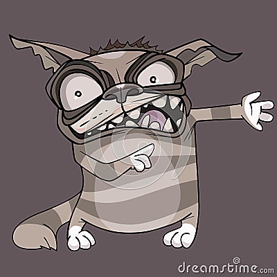 Cartoon toothy angry tabby cat paws sideways Vector Illustration