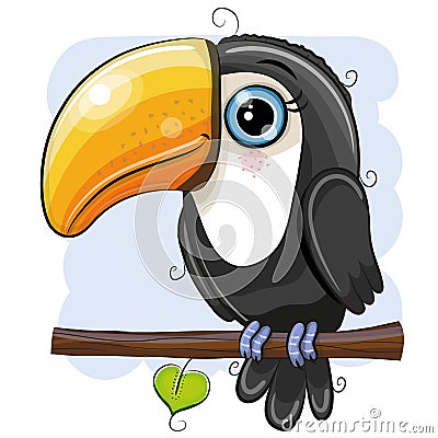 Cartoon Toucan is sitting on a branch Vector Illustration