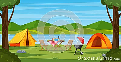 Cartoon tourist camp Vector Illustration