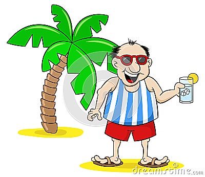 Cartoon tourist with drink on holiday Vector Illustration