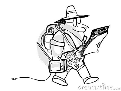 Cartoon tourist with own tv and map Vector Illustration