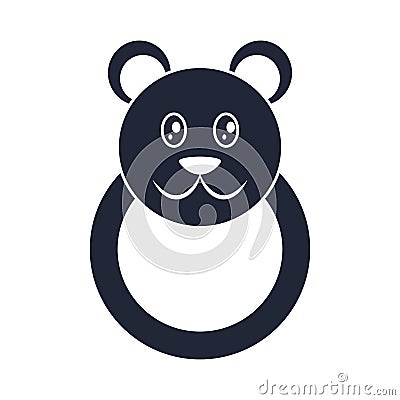 Cartoon toy baby biting teether bear object for small children to play, silhouette style icon Vector Illustration