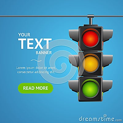 Cartoon Traffic Light Banner Card. Vector Vector Illustration