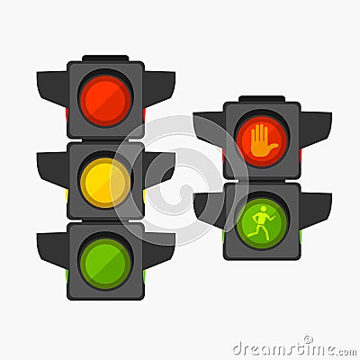 Cartoon Traffic Light Different Types Set. Vector Vector Illustration