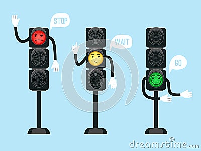 Cartoon traffic lights Vector Illustration
