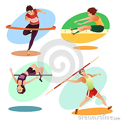 Cartoon trained athletes doing olympic sport set Vector Illustration