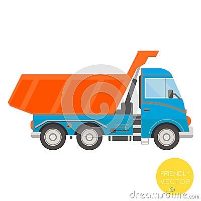 Cartoon transport. Dump truck illustration. View from side. Vector Illustration