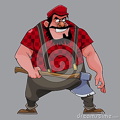 Cartoon treacherous man big guy with an ax Vector Illustration