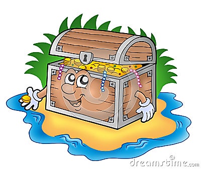 Cartoon treasure chest on island Cartoon Illustration