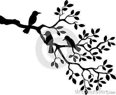 Cartoon tree branch with bird silhouette Vector Illustration