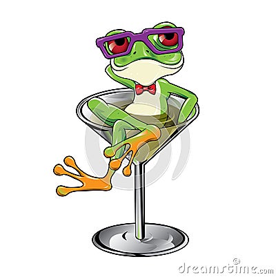 Cartoon Tree frog Martini cocktail Vector Illustration