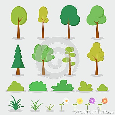 Cartoon Trees and plants set Vector Illustration