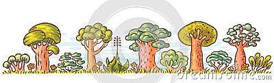 Cartoon Trees in a Row Vector Illustration
