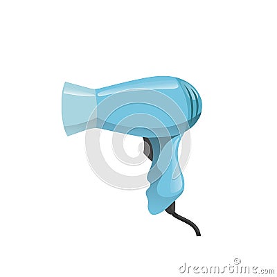 Cartoon trendy design blue hair dryer simple gradient icon. Vector Illustration