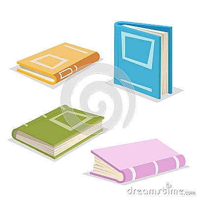 Cartoon trendy design books set. Library. Education and school symbols collection. Vector Illustration