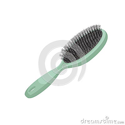 Cartoon trendy style green plastic hair brush for styling. Vector make up and hair care illustration. Vector Illustration