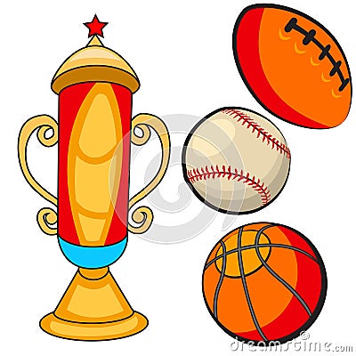 Cartoon trophy with ball Vector Illustration