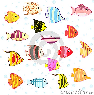 Cartoon tropical fish set Vector Illustration