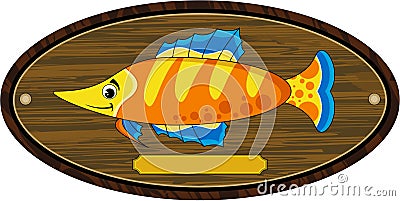 Cartoon Tropical Fish on Trophy Mount Vector Illustration