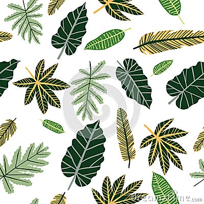 Cartoon tropical leafy vector seamless pattern. Vector Illustration