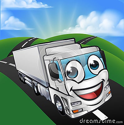 Cartoon Truck Lorry Mascot Character scene Vector Illustration