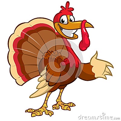 Cartoon turkey presenting. Vector character isolated on white background Vector Illustration