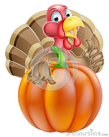 Cartoon Turkey and Pumpkin Vector Illustration