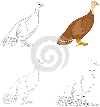 Cartoon turkey. Vector illustration. Dot to dot game for kids Vector Illustration