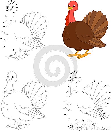 Cartoon turkey. Vector illustration. Dot to dot game for kids Vector Illustration